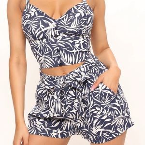 Ladies Navy Tropical Short Set